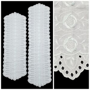 Eyelet Lace Table Runner Set Of 2 Floral Embroidered Net Sheer Pale Mint Vintage